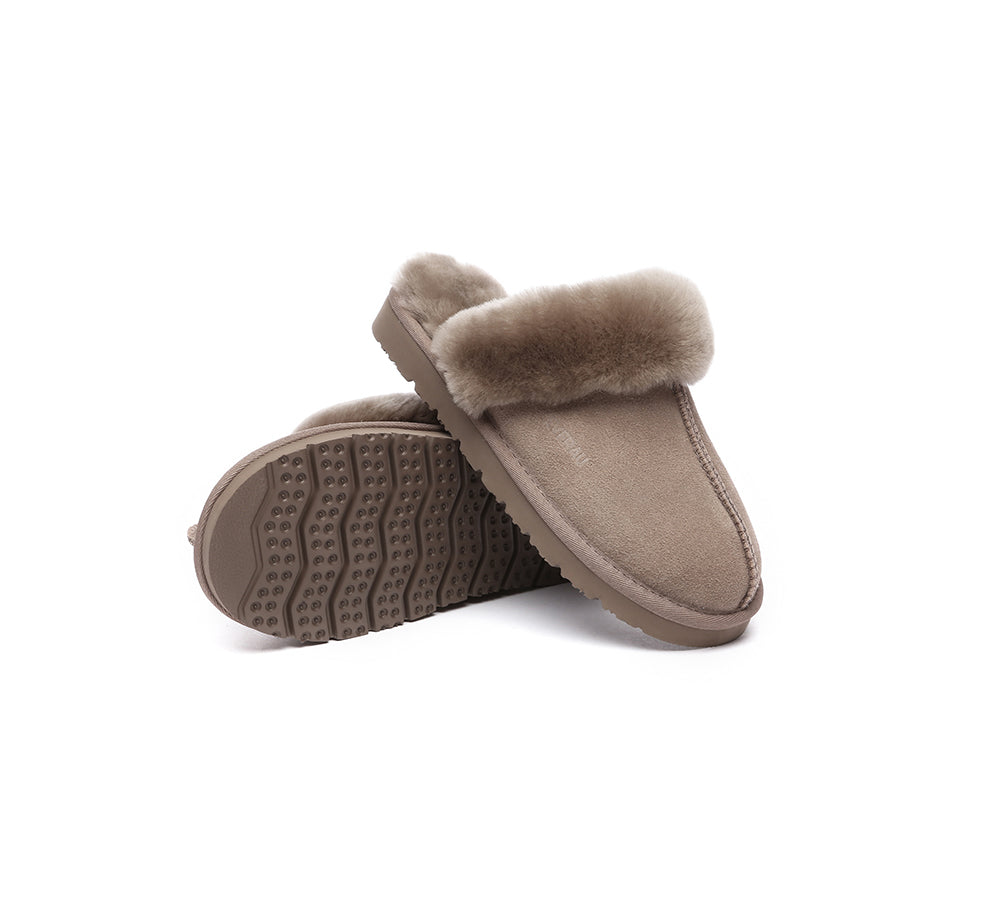 UGG Slippers Women Men Sheepskin Wool Suede Scuff Slippers Muffin