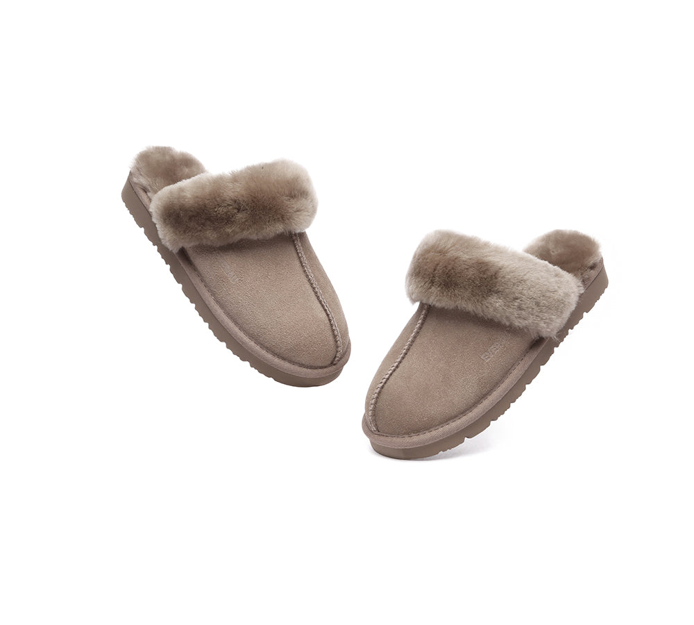 UGG Slippers Women Men Sheepskin Wool Suede Scuff Slippers Muffin