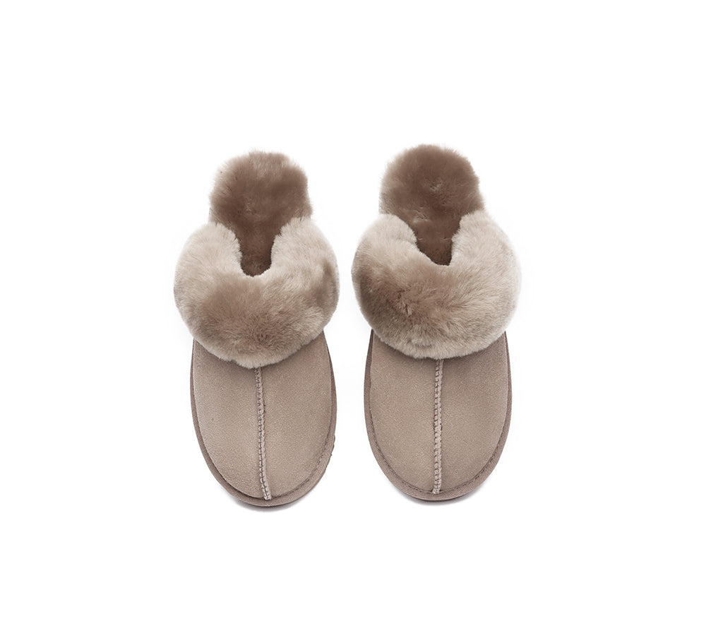 UGG Slippers Women Men Sheepskin Wool Suede Scuff Slippers Muffin