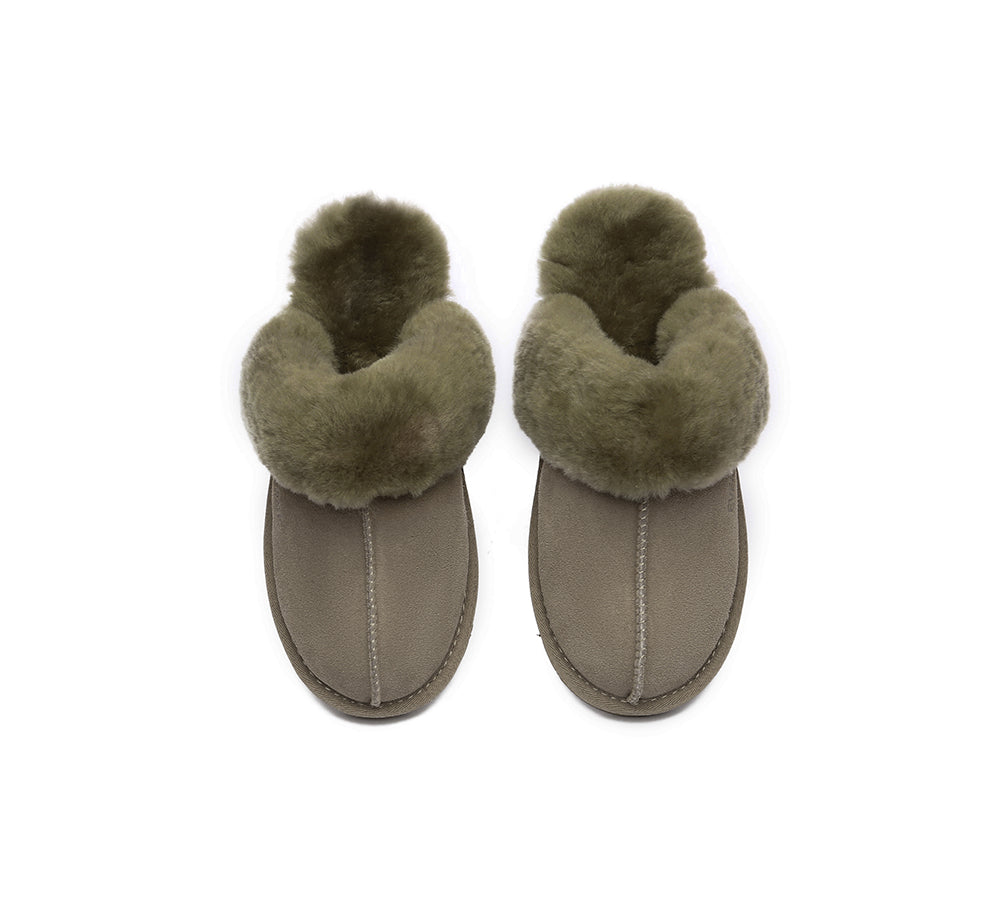 UGG Slippers Women Men Sheepskin Wool Suede Scuff Slippers Muffin