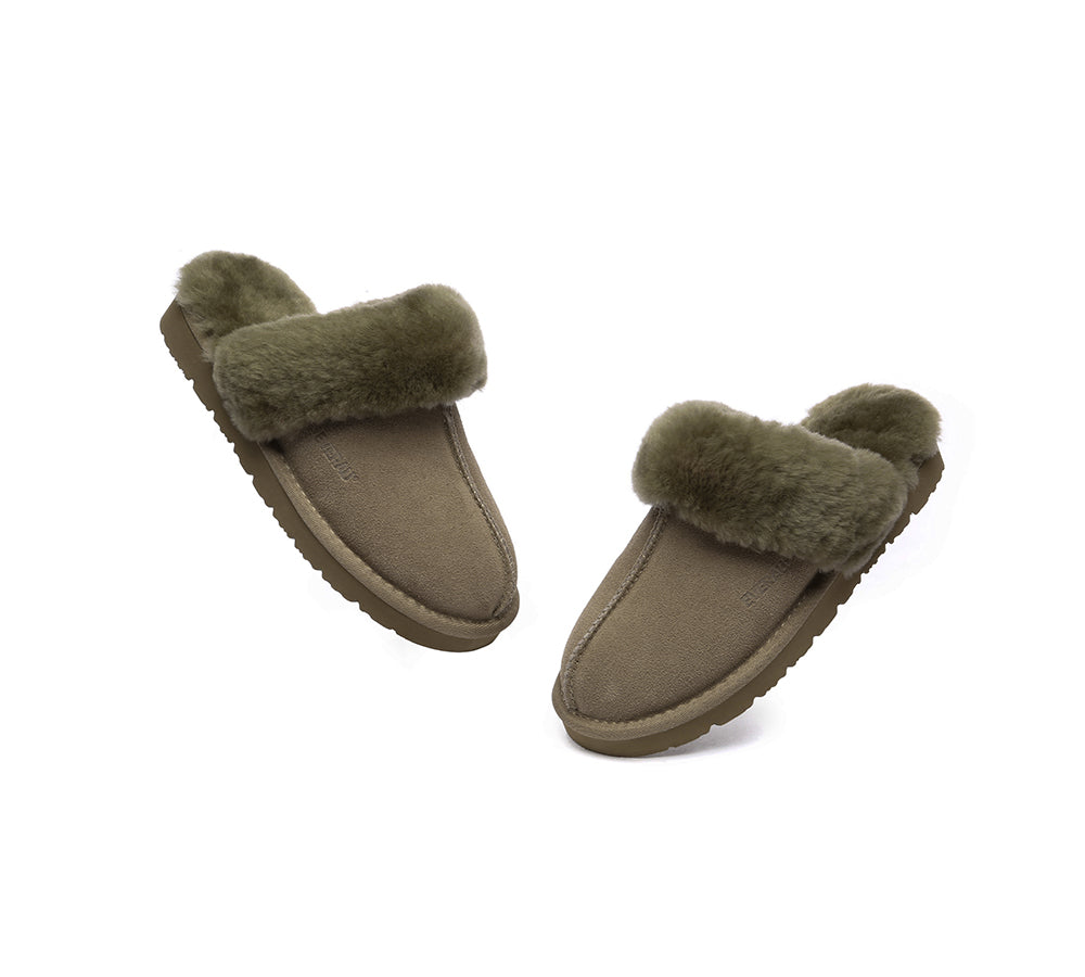 UGG Slippers Women Men Sheepskin Wool Suede Scuff Slippers Muffin