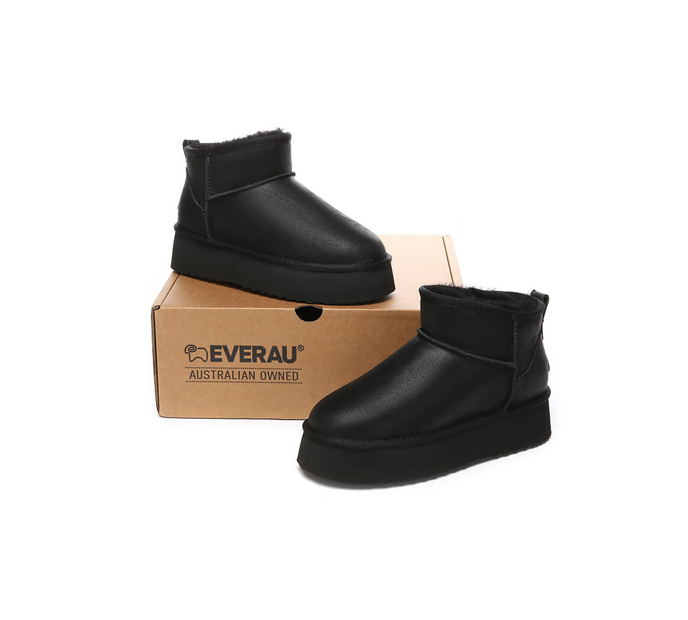 EVERAU® UGG Mini Platform Boots Women Sheepskin Wool Ankle Anti-slip Boots Romi - UGG Boots - Black - AU Ladies 4 / AU Men 2 / EU 35 - Uggoutlet