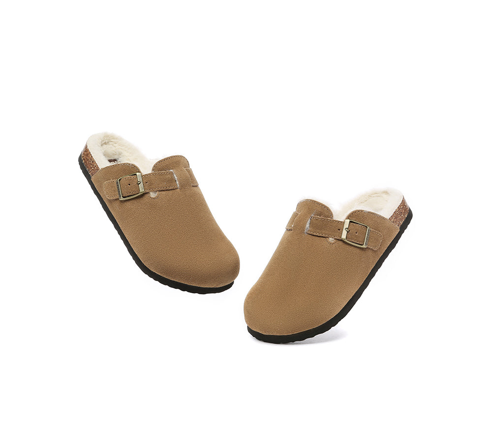 EVERAU® Adjustable Buckled Straps Slip-on Suede Flat Clog Slides Malka - UGG EXPRESS