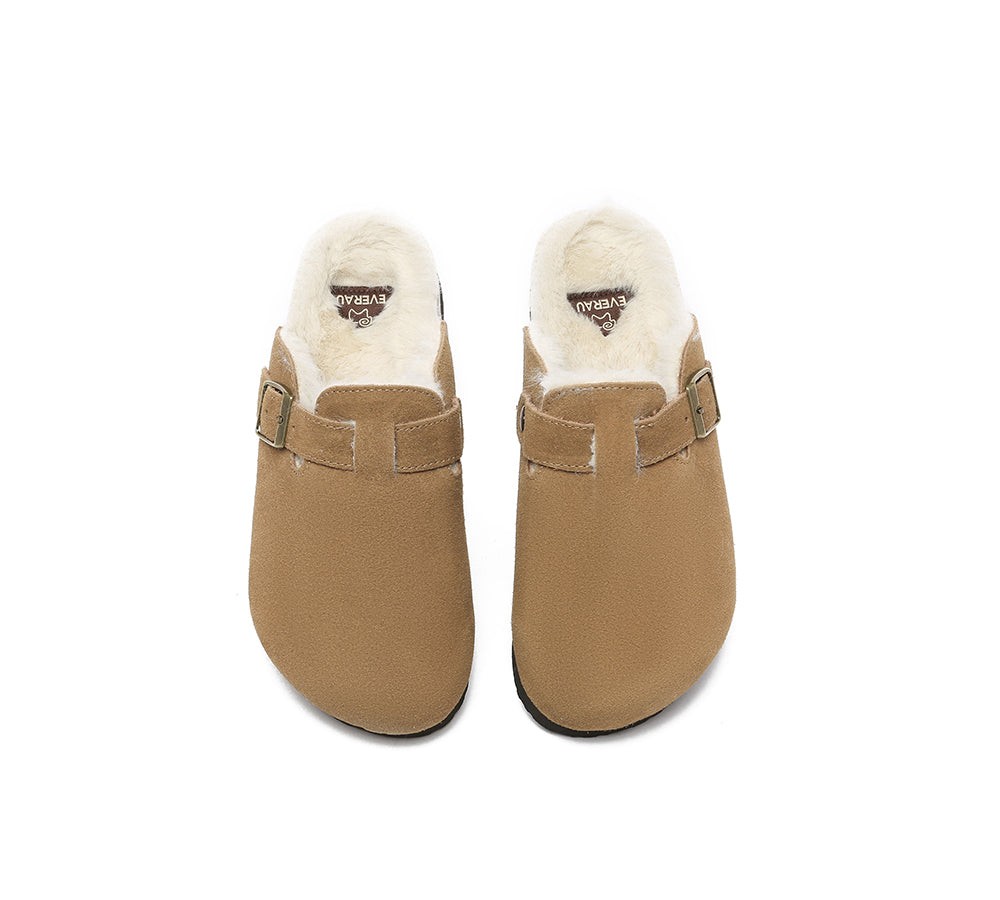 EVERAU® Adjustable Buckled Straps Slip-on Suede Flat Clog Slides Malka - UGG EXPRESS