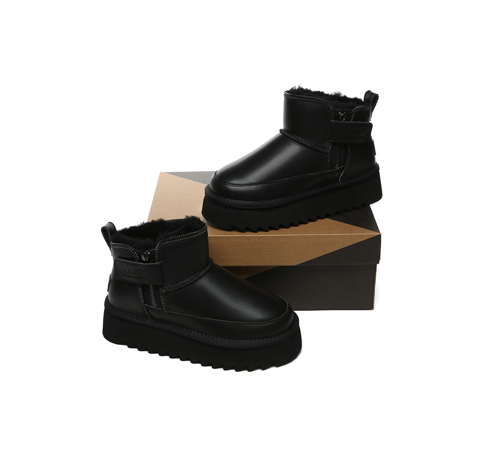 UGG Boots Sheepskin Wool Zipper Ankle Platform Arya