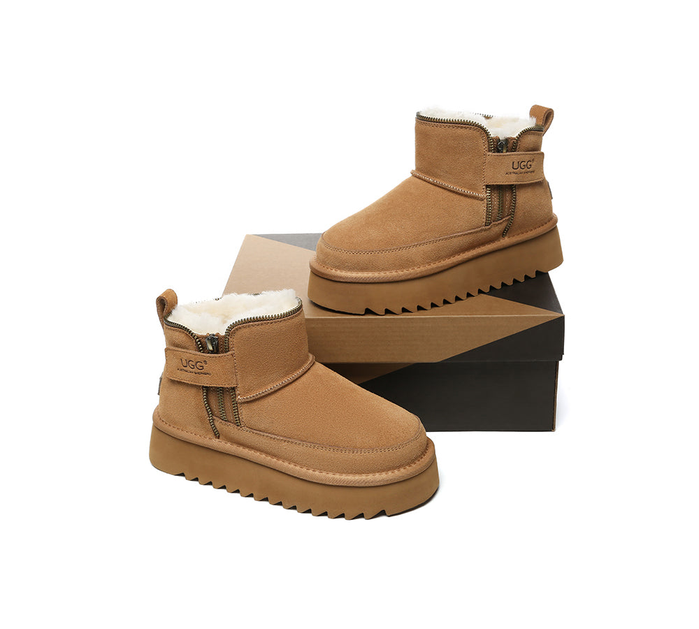 UGG Boots Sheepskin Wool Zipper Ankle Platform Arya