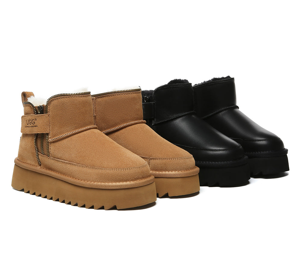 UGG Boots Sheepskin Wool Zipper Ankle Platform Arya