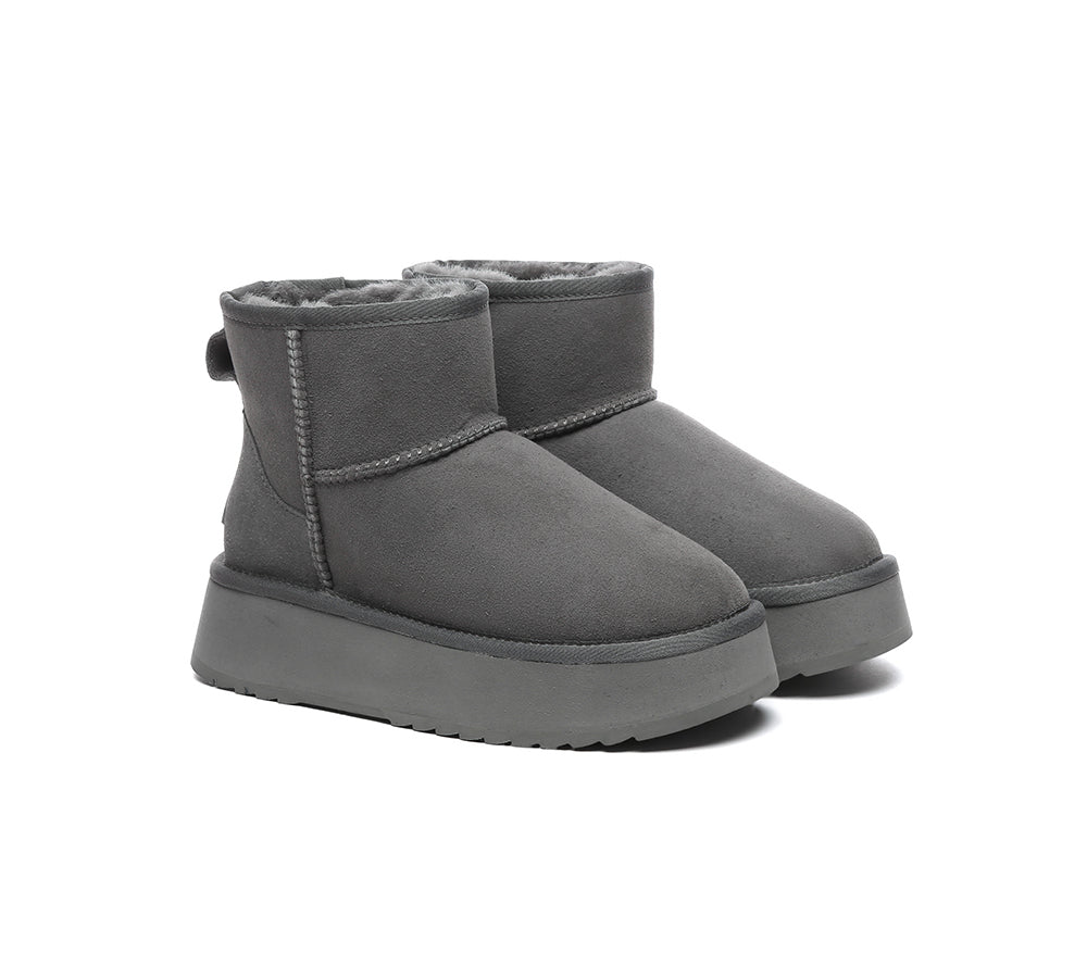 EVERAU® UGG Boots Sheepskin Wool Ankle Platform Thick Bottom Mini Classic - UGG EXPRESS