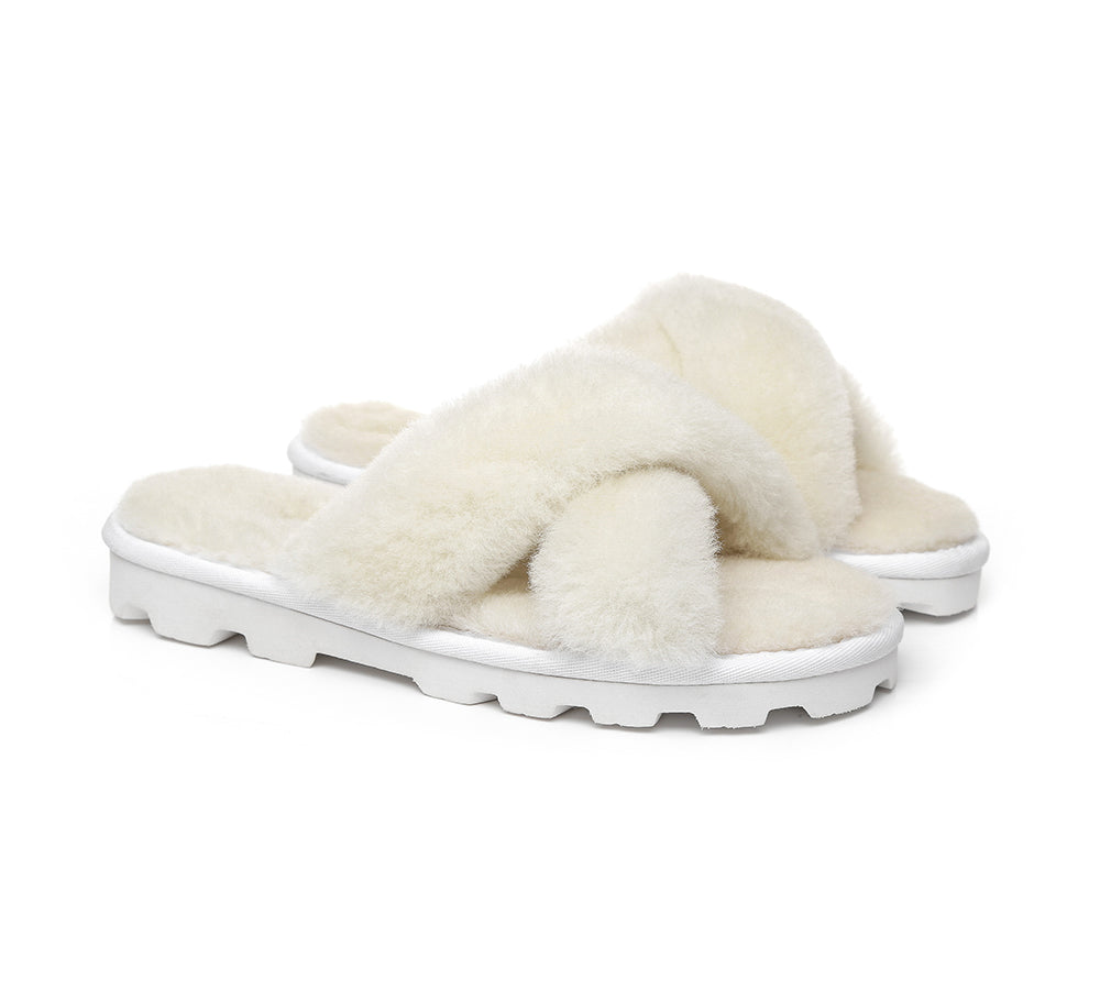 TARRAMARRA® Women Cross Fluffy Slides Nancy - Sandals - Beige - AU Ladies 4 / AU Men 2 / EU 35 - Uggoutlet