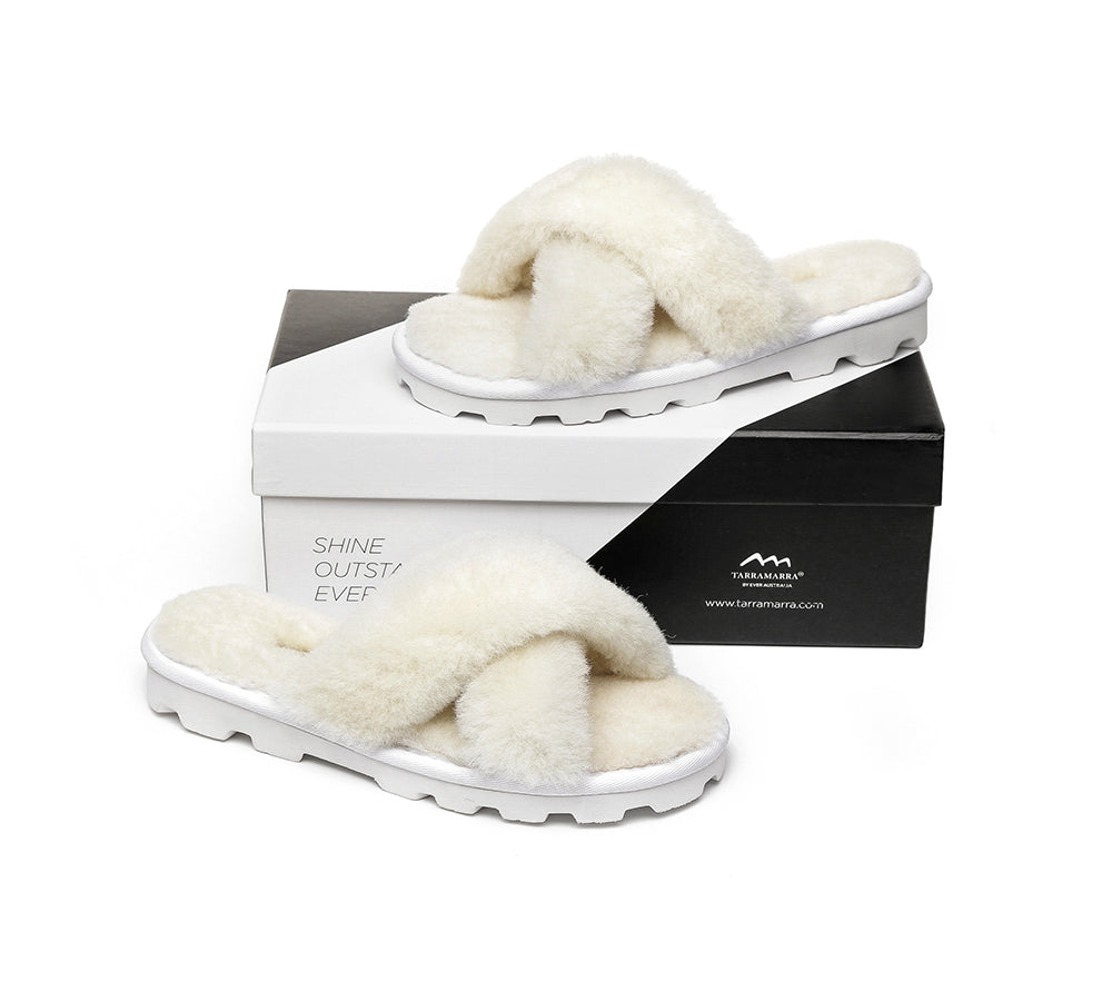 TARRAMARRA® Women Cross Fluffy Slides Nancy - Sandals - Beige - AU Ladies 4 / AU Men 2 / EU 35 - Uggoutlet
