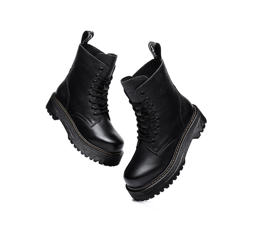 Loretta Chunky Lace-Up Black Boots