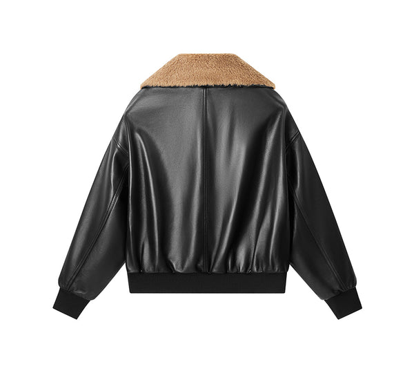 EVERAU® Sheepskin Leather Jacket Women Detachable Wool Collar Voco EVERAU