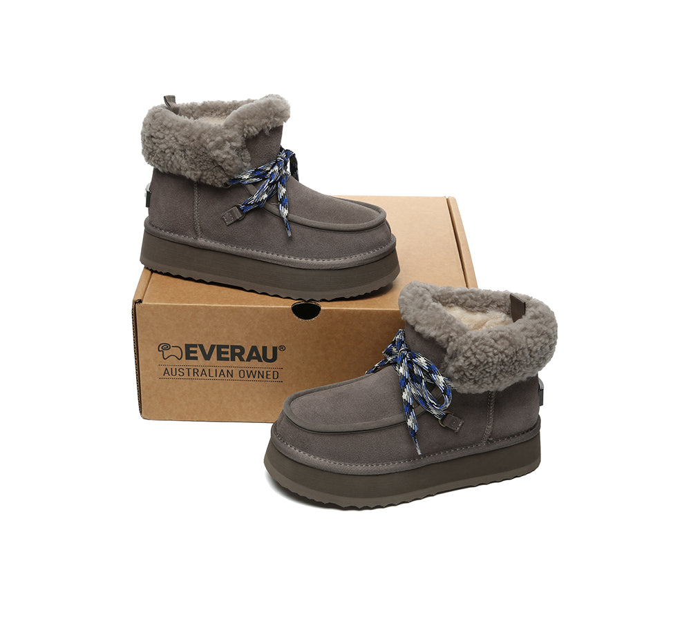 UGG Boots Women Sheepskin Wool Lace Up Ankle Platform Honour