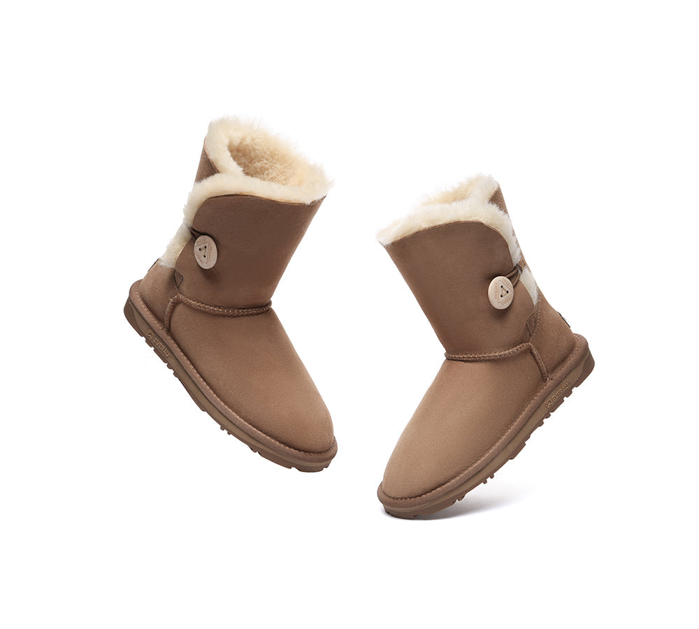 UGG Boots Double Faced Sheepskin Wool Short Button Boots