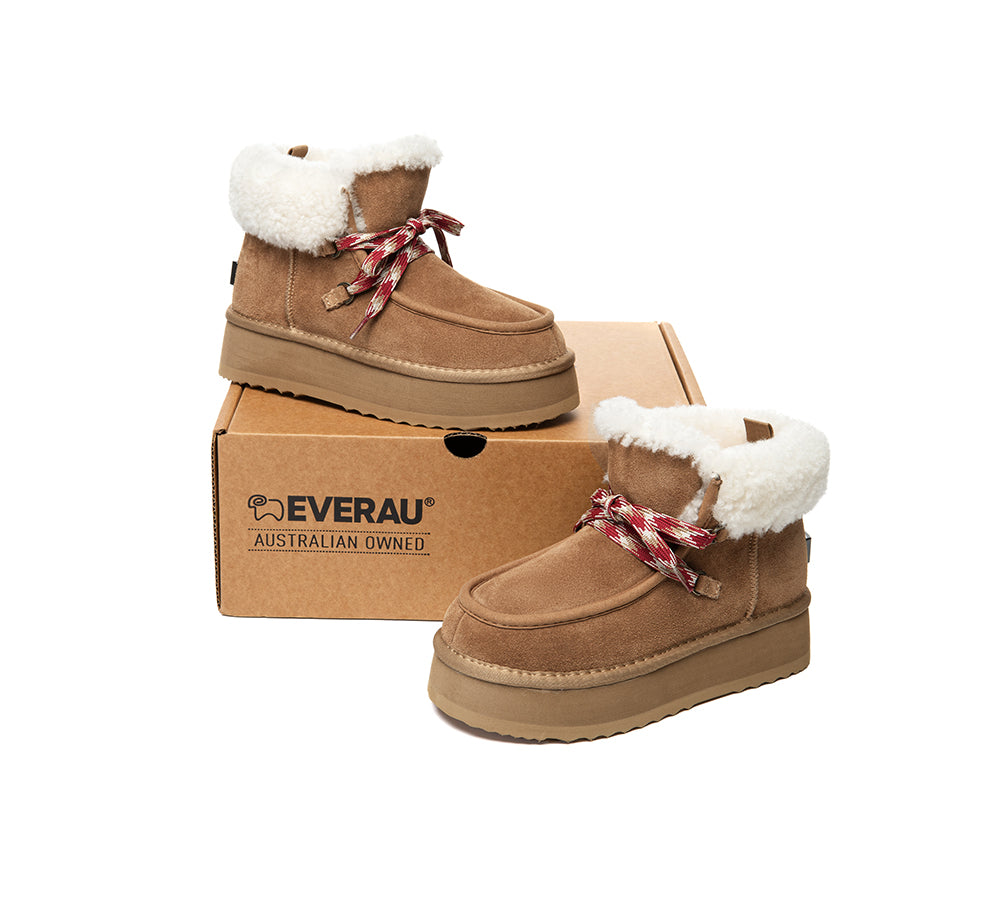 UGG Boots Women Sheepskin Wool Lace Up Ankle Platform Honour