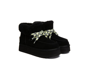 UGG Boots Women Sheepskin Wool Lace Up Ankle Platform Honour