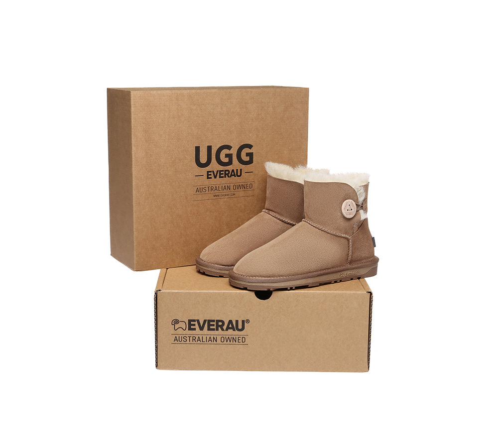 UGG Boots Double Faced Sheepskin Wool Ankle Mini Button Boots