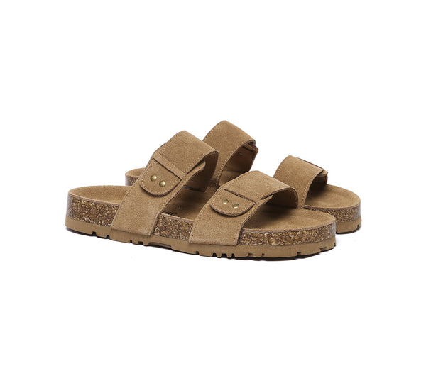 EVERAU?? Double Straps Embossed Slip-on Summer Sandal Slides Aurelia - UGG EXPRESS