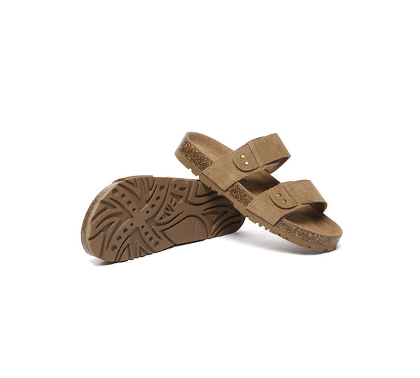 EVERAU?? Double Straps Embossed Slip-on Summer Sandal Slides Aurelia - UGG EXPRESS