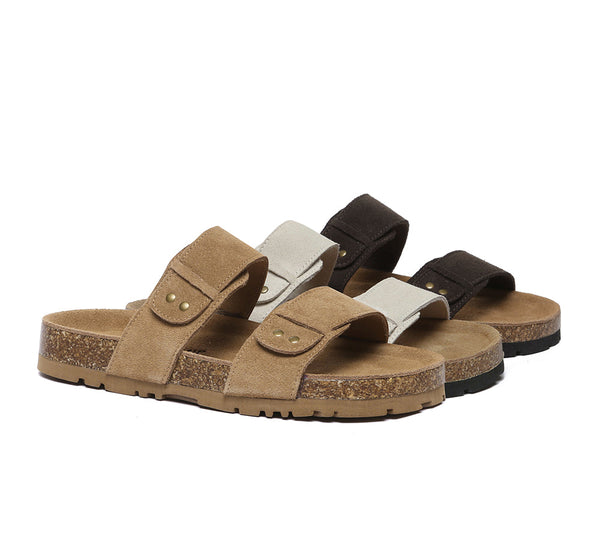 EVERAU?? Double Straps Embossed Slip-on Summer Sandal Slides Aurelia - UGG EXPRESS