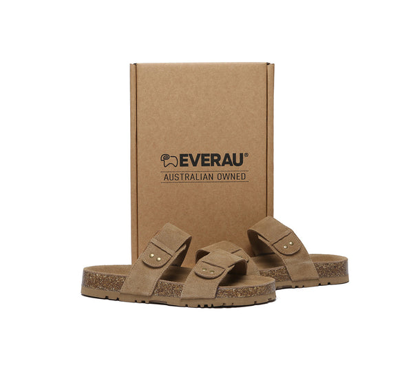 EVERAU?? Double Straps Embossed Slip-on Summer Sandal Slides Aurelia - UGG EXPRESS