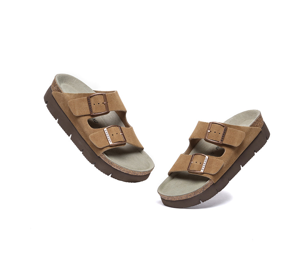 EVERAU® Adjustable Strap Embossed Slip-on Platform Summer Sandal Slides - UGG EXPRESS