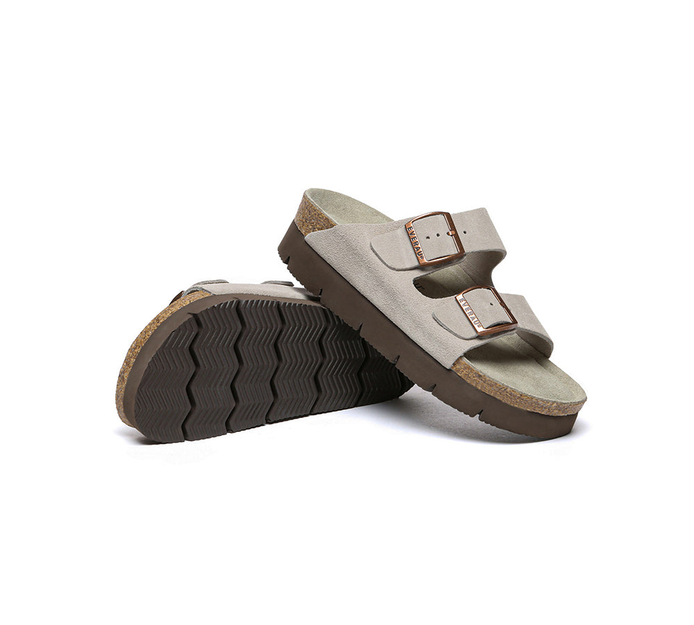 Adjustable Strap Embossed Slip-on Platform Summer Sandal Slides