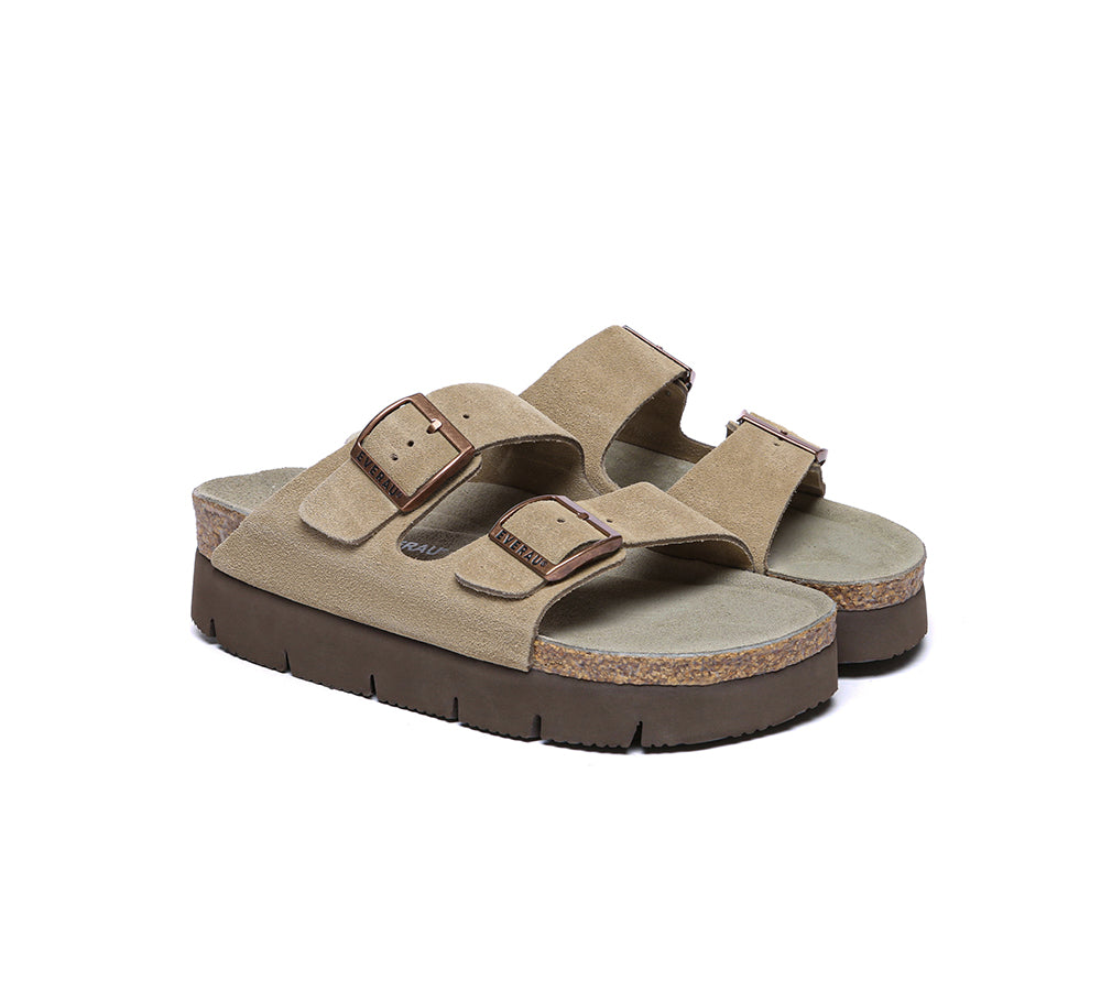 Adjustable Strap Embossed Slip-on Platform Summer Sandal Slides