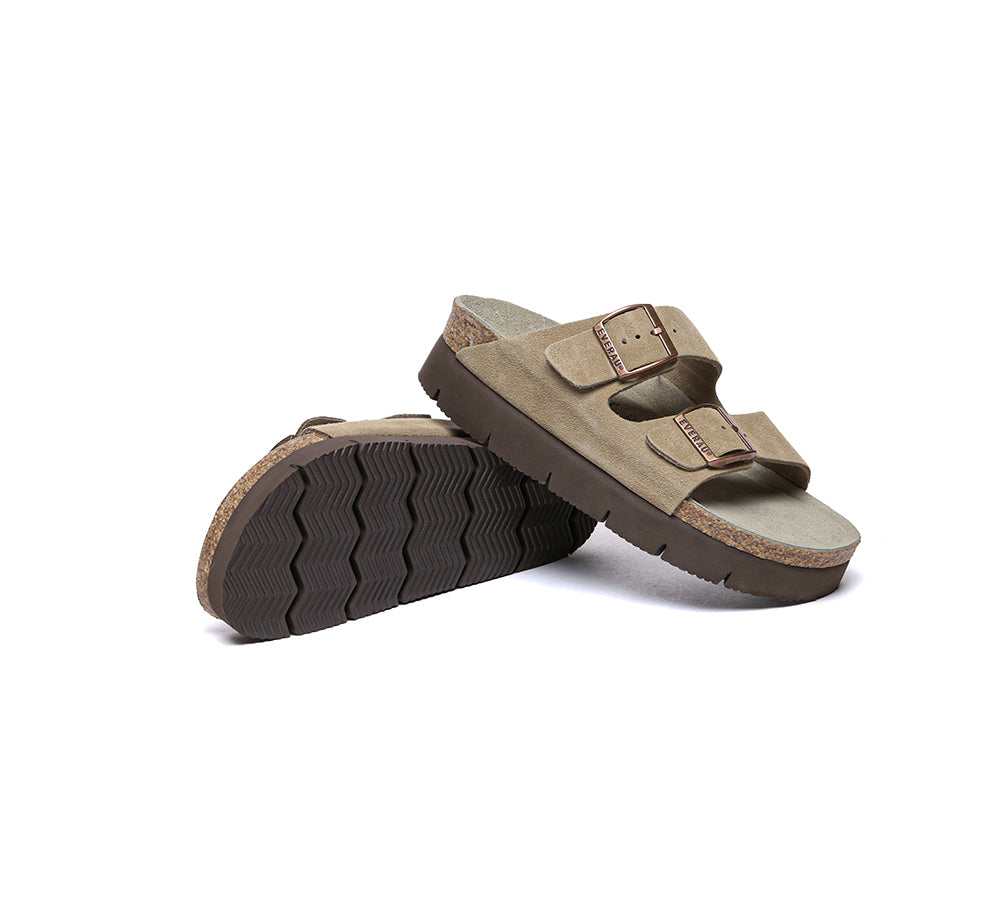 Adjustable Strap Embossed Slip-on Platform Summer Sandal Slides