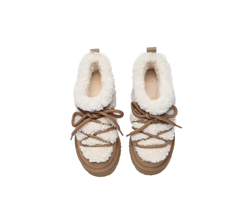 UGG Boots Women Sheepskin Wool Ankle Platform Mini Carmen