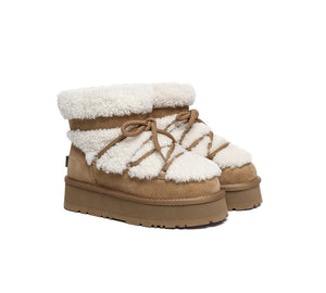 UGG Boots Women Sheepskin Wool Ankle Platform Short Carmen