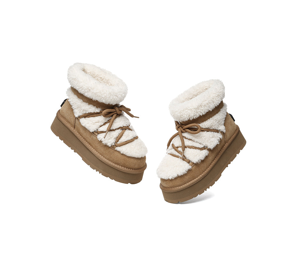 UGG Boots Women Sheepskin Wool Ankle Platform Short Carmen