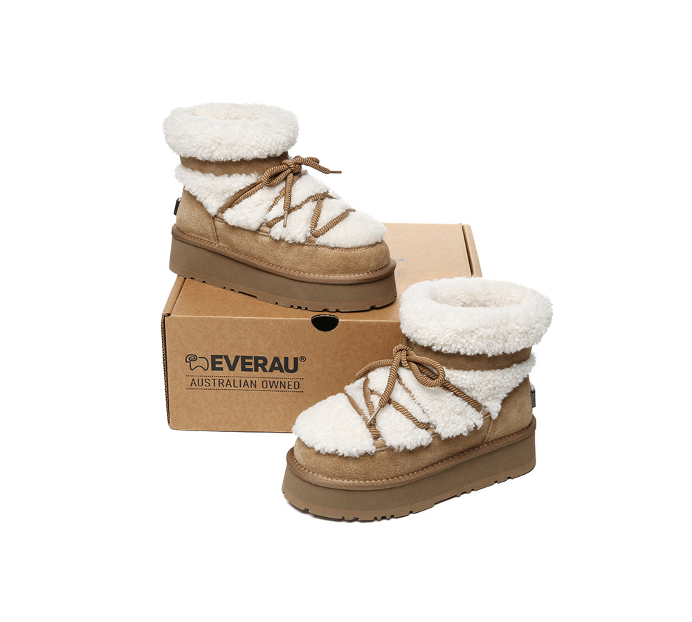 UGG Boots Women Sheepskin Wool Ankle Platform Short Carmen