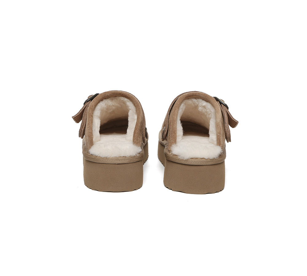 UGG Slippers Sheepskin Wool Adjustable strap Platform Sadie