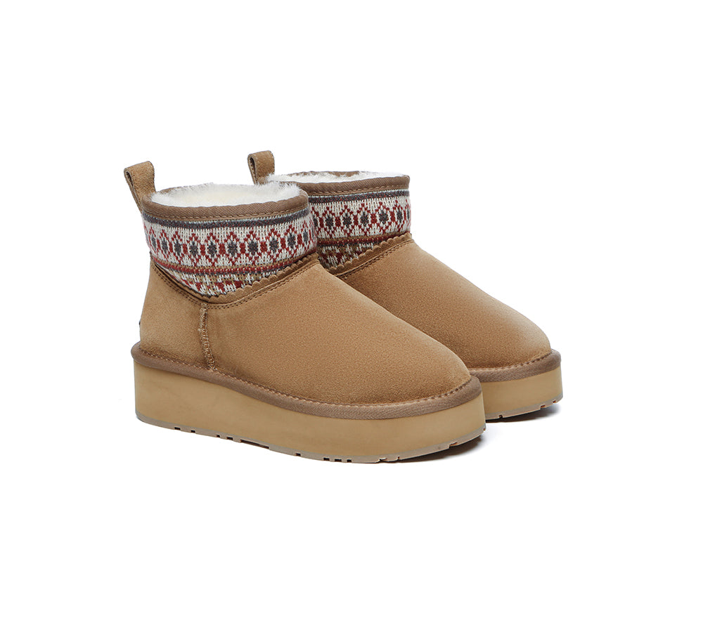 UGG Boots Sheepskin Wool Woven Ankle Platform Grantlee