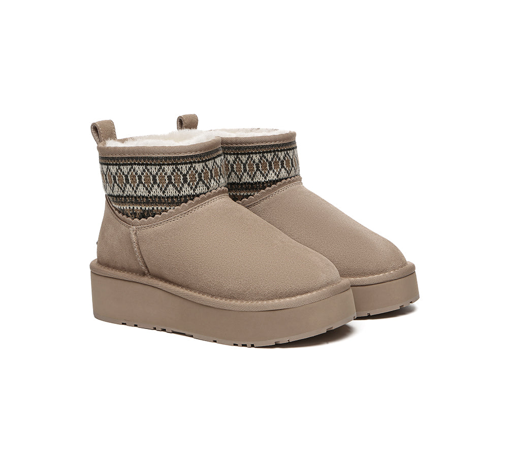 UGG Boots Sheepskin Wool Woven Ankle Platform Grantlee