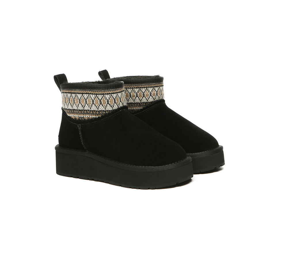 UGG Boots Sheepskin Wool Woven Ankle Platform Grantlee