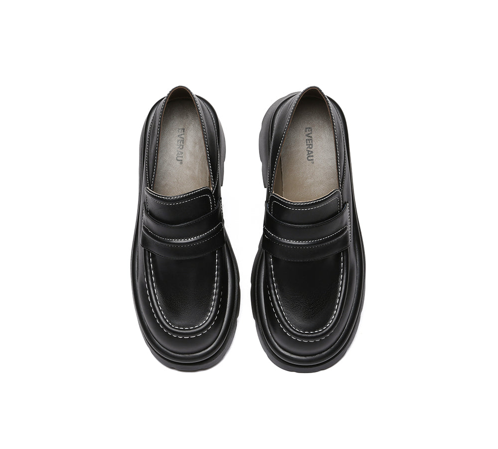 Women Leather Black Platform Chunky Loafers Evanna