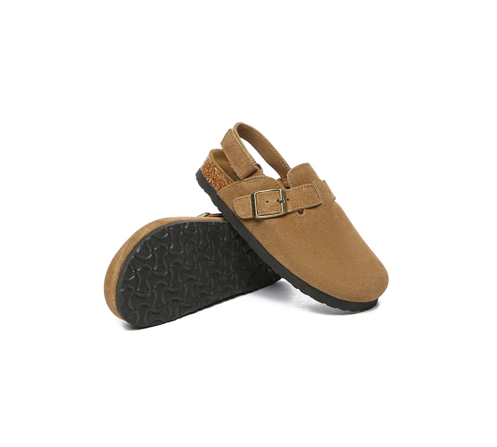 EVERAU® Kids Adjustable Buckle Straps Slingback Flat Clog Sandals - UGG Slides - Chestnut - AU Kids 11-12 / EU 29-32 - Uggoutlet