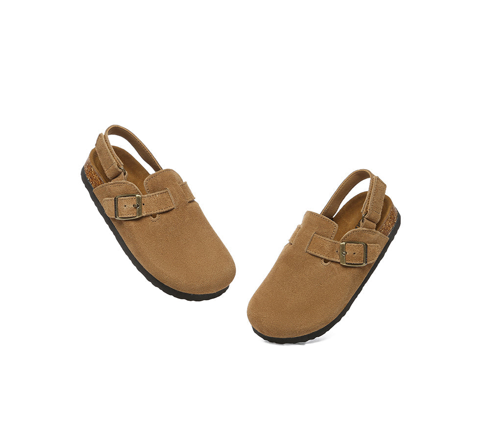 EVERAU® Kids Adjustable Buckle Straps Slingback Flat Clog Sandals - UGG Slides - Chestnut - AU Kids 11-12 / EU 29-32 - Uggoutlet