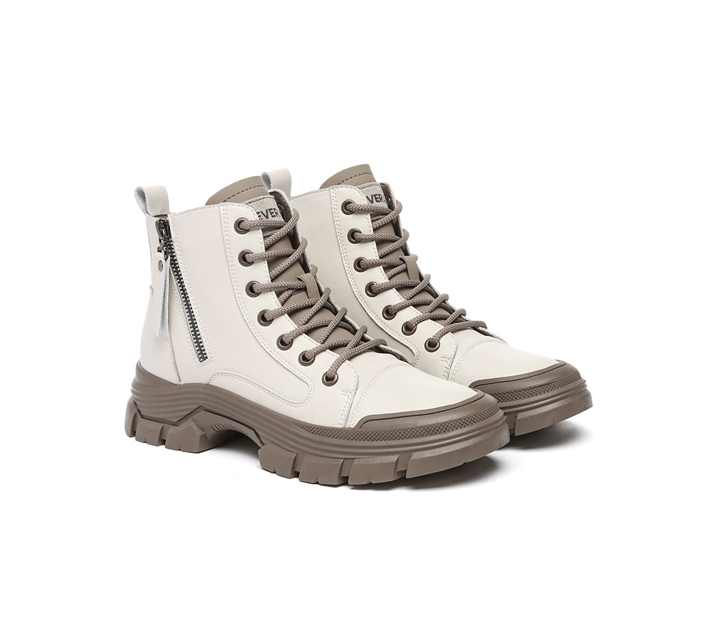 EVERAU® Women Leather Zipper Chunky Boots Lorrin