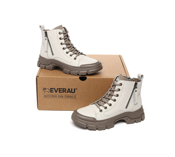 EVERAU® Women Leather Zipper Chunky Boots Lorrin