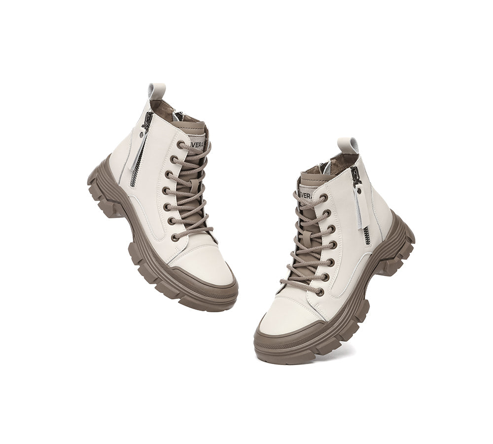 EVERAU® Women Leather Zipper Chunky Boots Lorrin