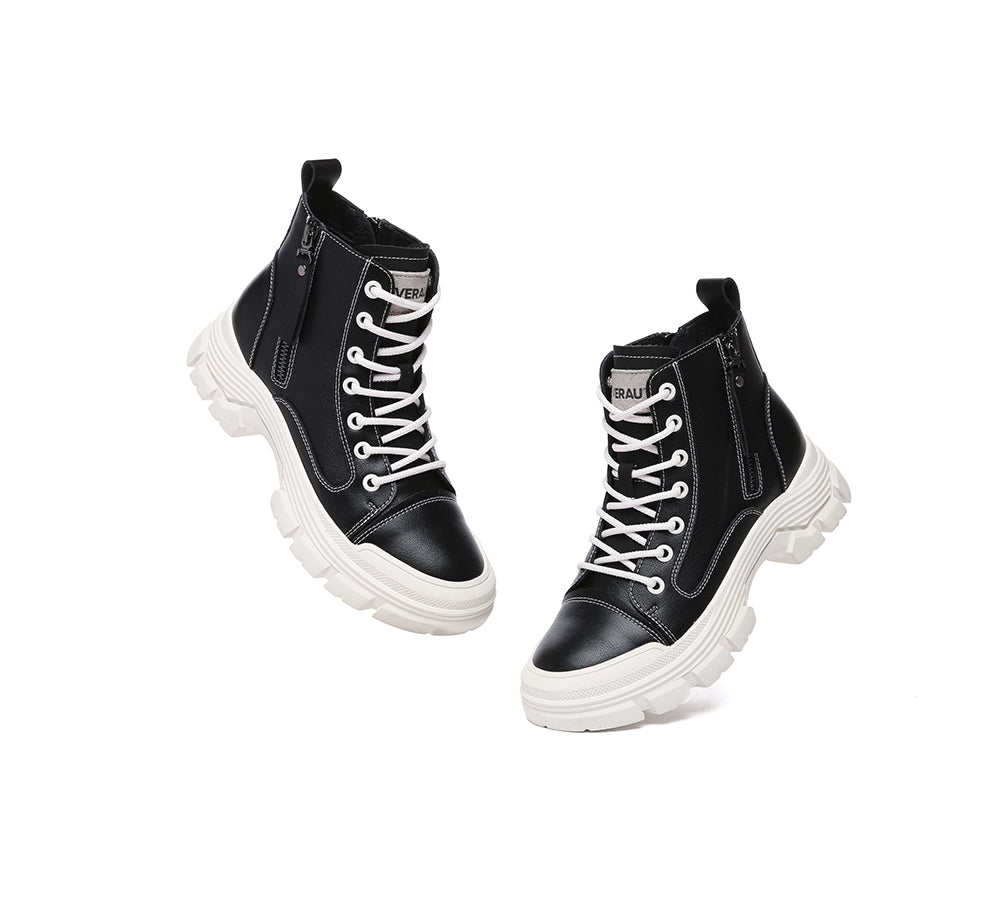 EVERAU® Women Leather Zipper Chunky Boots Lorrin