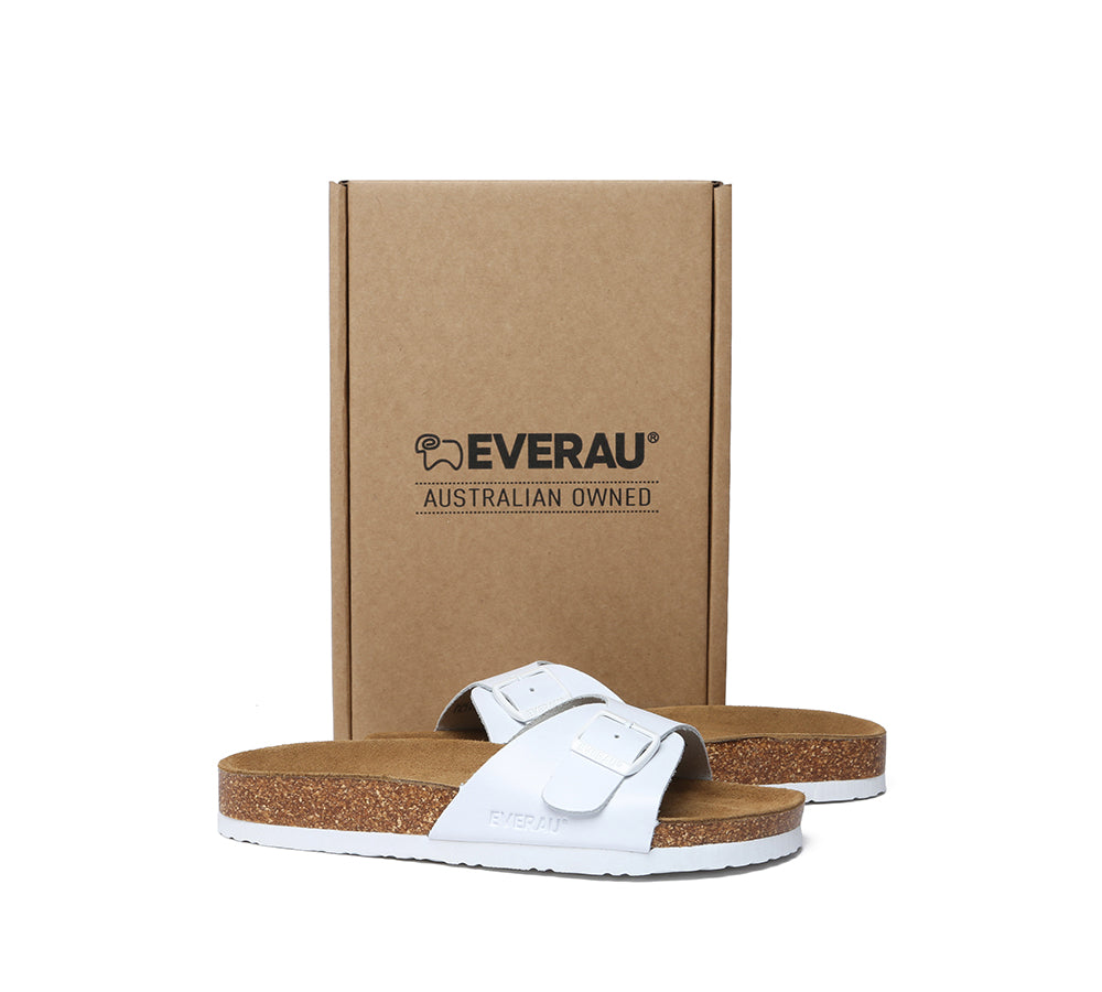 EVERAU® Leather Adjustable Embossed Summer Beach Charms Walk Sandal Slides - UGG EXPRESS