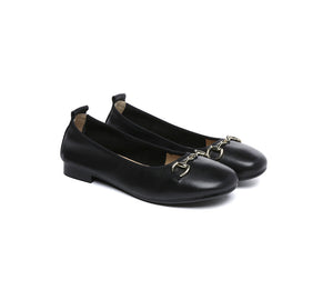 Women Leather Round Toe Metal Buckle Ultra Soft Ballet Flats Blake