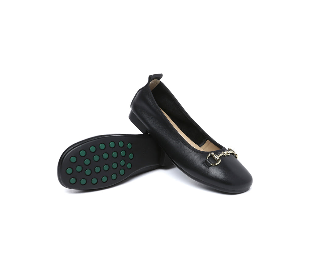 Women Leather Round Toe Metal Buckle Ultra Soft Ballet Flats Blake