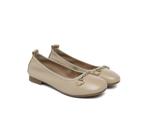 Women Leather Round Toe Metal Buckle Ultra Soft Ballet Flats Blake