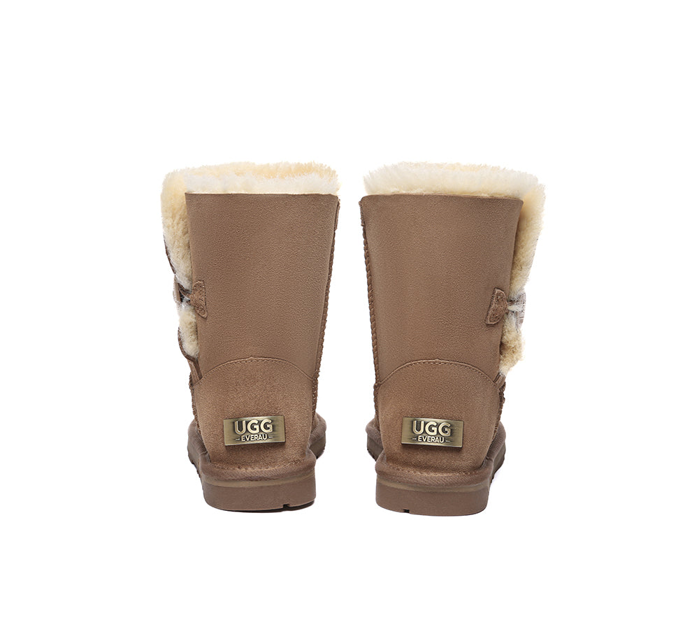 UGG Boots Double Faced Sheepskin Wool Short Button Boots