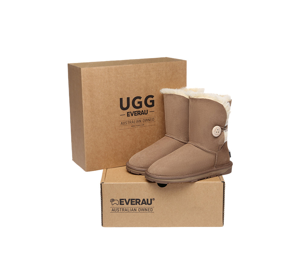 UGG Boots Double Faced Sheepskin Wool Short Button Boots